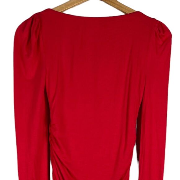 Lovers and Friends Benae Red Mini Dress Sz XXS Long Sleeves Ruched Stretch NEW - Picture 10 of 15